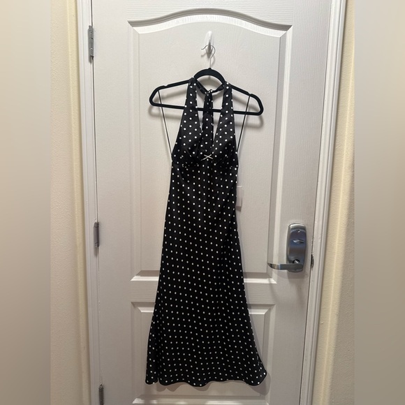 Nia Women's La Brea Polka Dot Halter Neck Slipdress in Black Size S NWT - Picture 5 of 8